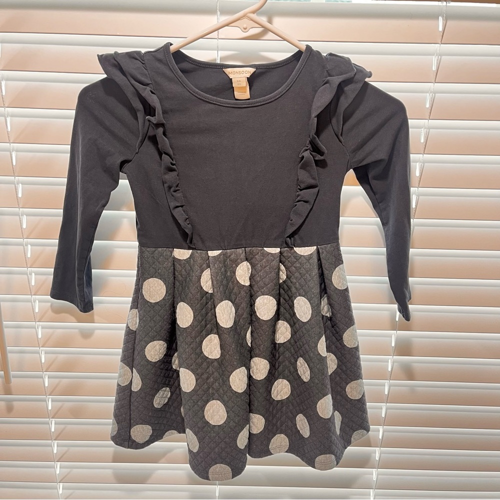 Charming Dark Gray and Light Gray Polka Dot Kids Dress